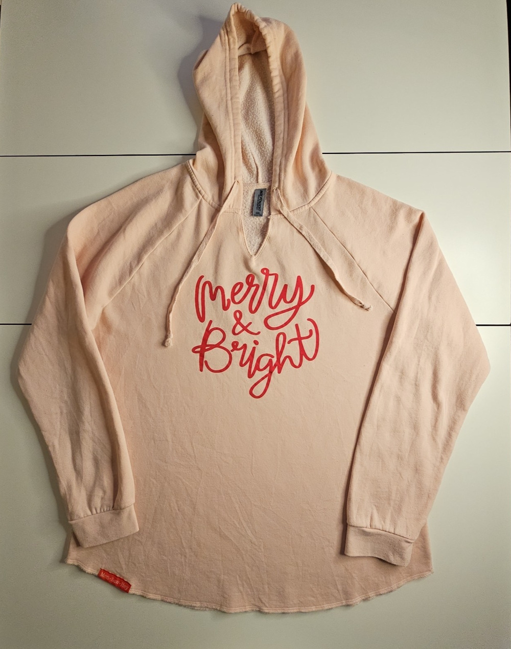 Men Saw Hey Merry Bright Christmas Hoodie Womens 2XL Pink Holiday Pullover